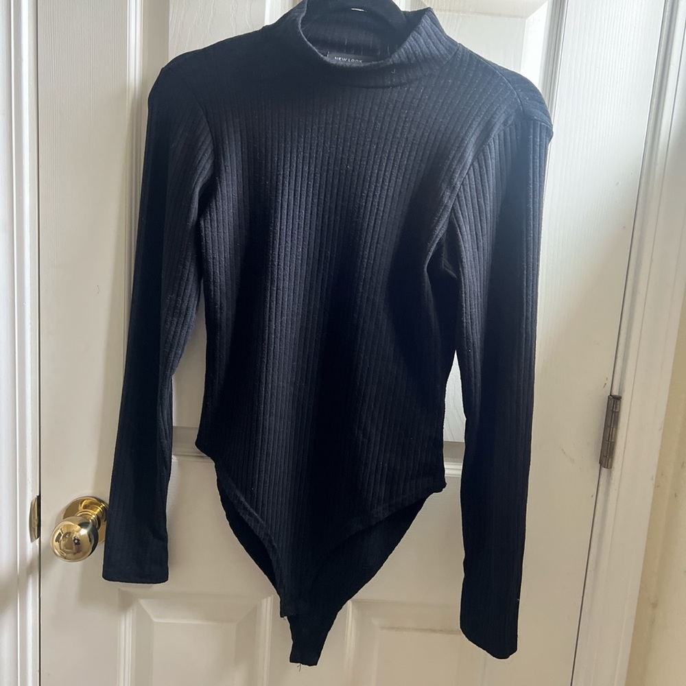 New Look Ribbed Black Mock Neck Bodysuit
